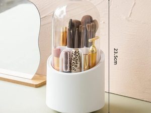 Brush Container Makeup Brush Holder Dust-proof Rotating Plastic Lipstick Eyebrow Pencil Vanity Supplies ( random color)
