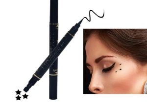 2-in-1 Waterproof Eyeliner & Stamp Liner Pen – Dual-Sided Matte Black Liquid Eyeliner with Precise Felt Tip and Winged Design Seal