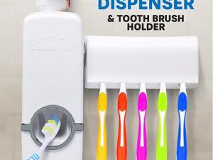 Automatic Toothpaste Dispenser With Toothbrush Holder Wall Mounted Durable Hygienic And Convenient Bathroom Accessory
