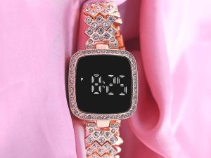 Watch for Girls Diamond Touch Screen LED Watch for Ladies Stylish Fashion Watch For Girls in Silver Stone Square Dial Shape For Gift