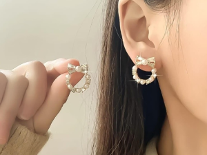 Pearl Bow Korean Zircon Earrings
