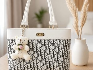 Elegant Monochrome Teddy Charm Tote Bag