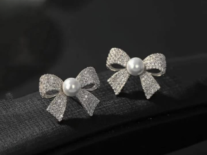 Korean Elegant Zircon Bow style Earrings Pearl style Bow Earrings For Girls