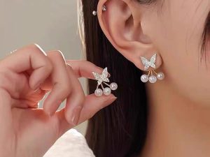 Butterfly Pearl Korean Earrings For Girls
