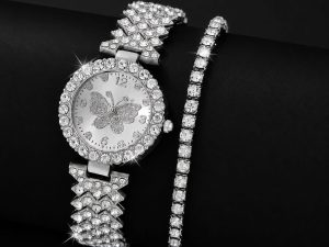Womens Butterfly Quartz Watch And Bracelet Set